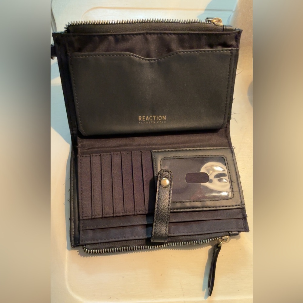 Reaction Kenneth Cole Black Leather Wristlet with Gold Accents